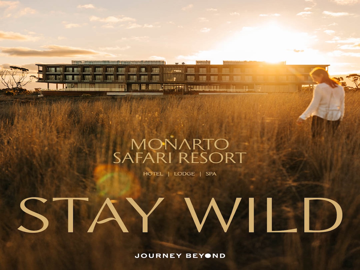 Monarto Safari Resort at sunset surrounded by open grassland