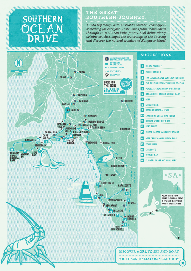 Southern Ocean Drive touring route map 2026 — click to open the full PDF